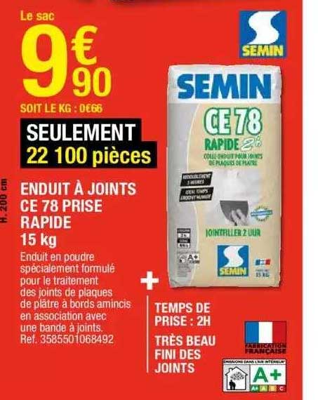 Enduit à Joints Ce 78 Prise Rapide 15 Kg Semin