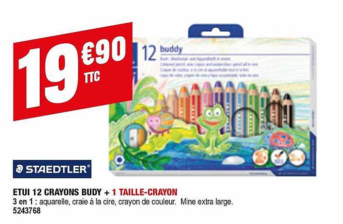 étui 12 crayons budy + 1 taille-crayon staedtler