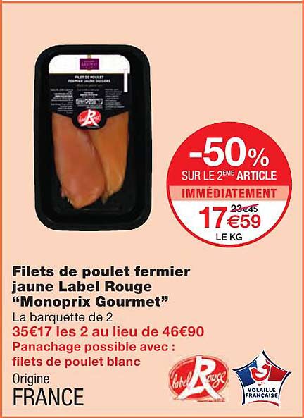 Filets De Poulet Fermier Jaune Label Rouge "monoprix Gourmet"