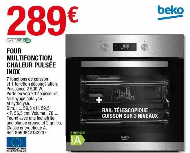 four multifonction chaleur pulsée inox beko