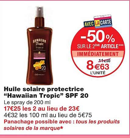 huile solaire protectrice "hawaiian tropic" spf 20