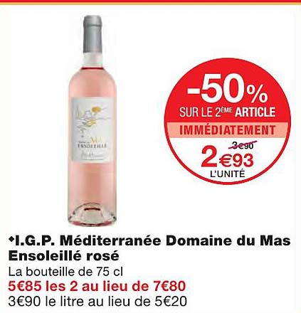 i.g.p. méditerranée domaine du mas ensoleillé rosé
