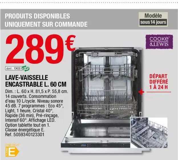 lave-vaisselle encastrable l. 60 cm cooke & lewis