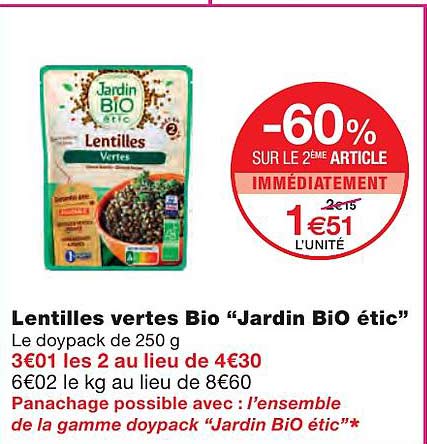 Lentilles Vertes Bio "jardin Bio étic"