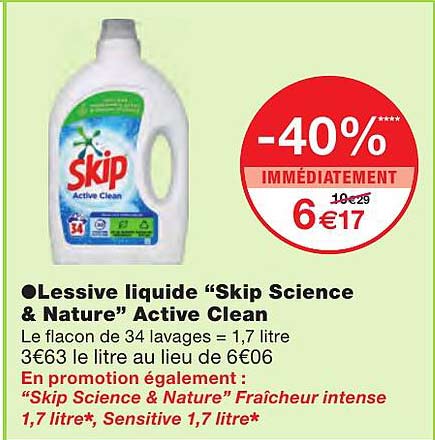 lessive liquide "skip science & nature" active clean