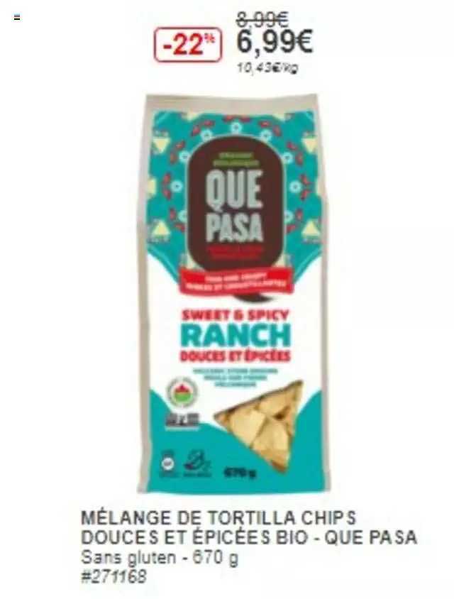 mélange de tortilla chips douces et épicées bio - que pasa