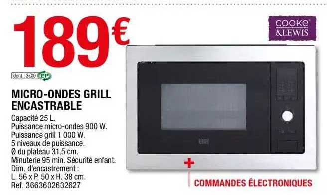micro-ondes grill encastrable cooke & lewis