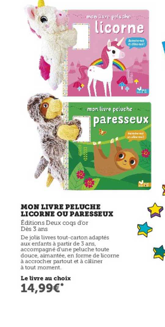 mon livre peluche licorne ou paresseux