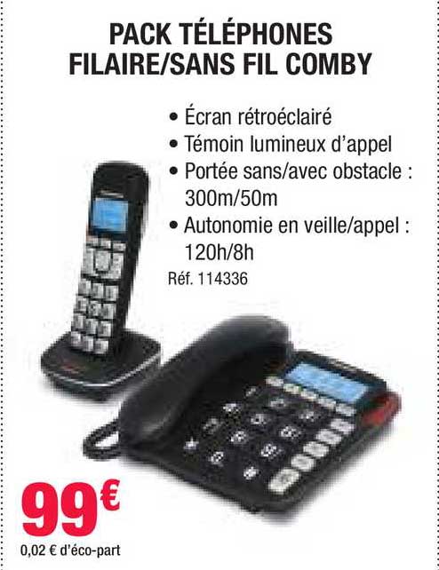 pack téléphones filaire sans fil comby