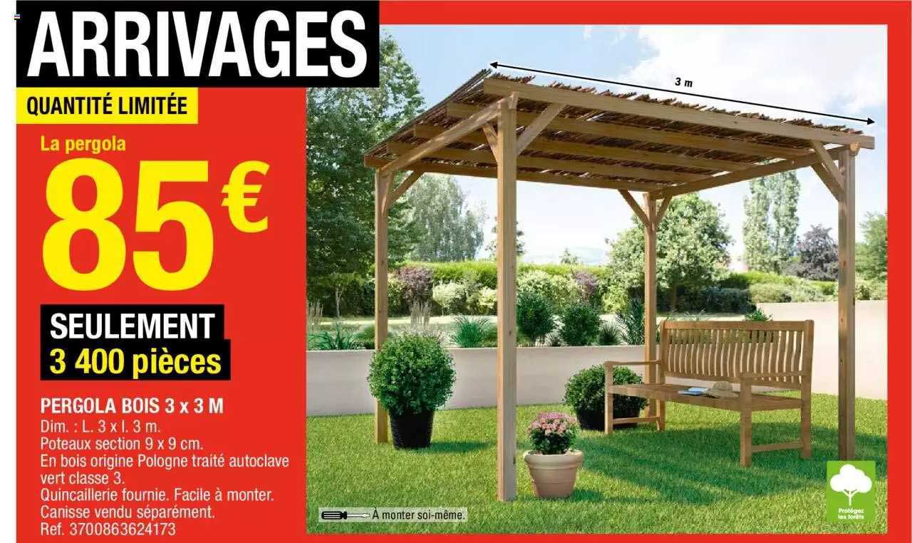 Pergola Bois 3 X 3 M