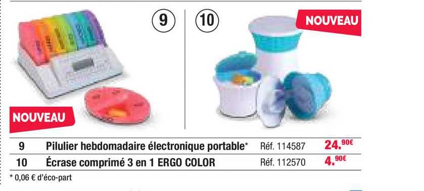 pilulier hebdomadaire électronique portable écrase comprimé 3 en 1 ergo color