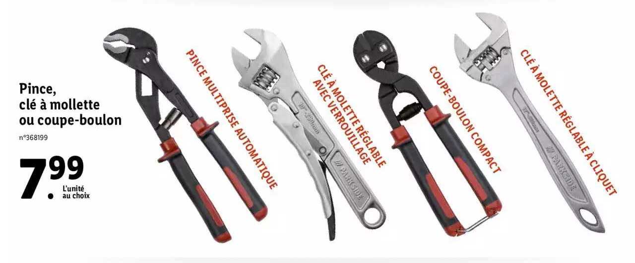 pince, clé à molette ou coupe-boulon