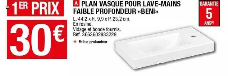plan vasque pour lave-mains faible profondeur «beni»