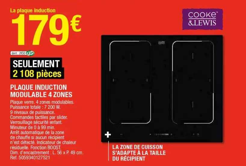plaque induction modulable 4 zones cooke & lewis
