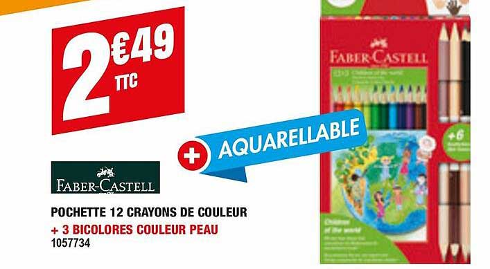 pochette 12 crayons de couleur + 3 bicolores couleur peau faber-castell