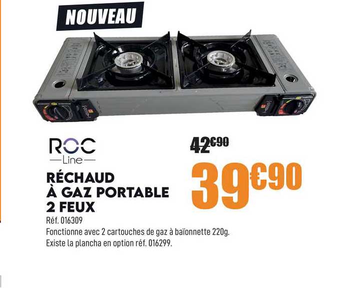 réchaud à gaz portable 2 feux roc line
