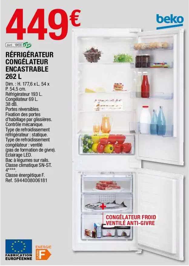 Réfrigérateur Congélateur Encastrable 262 L Beko