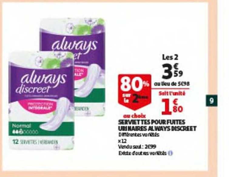 serviettes pour fuites urinaires always discreet