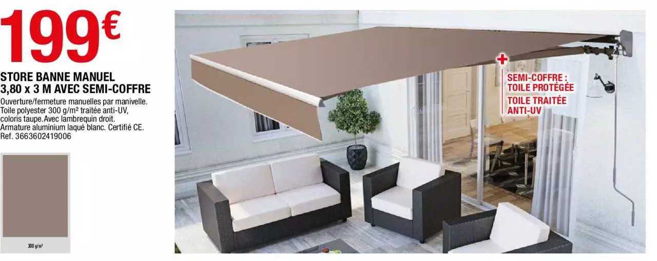 store banne manuel 3.80 x 3 m avec semi-coffre