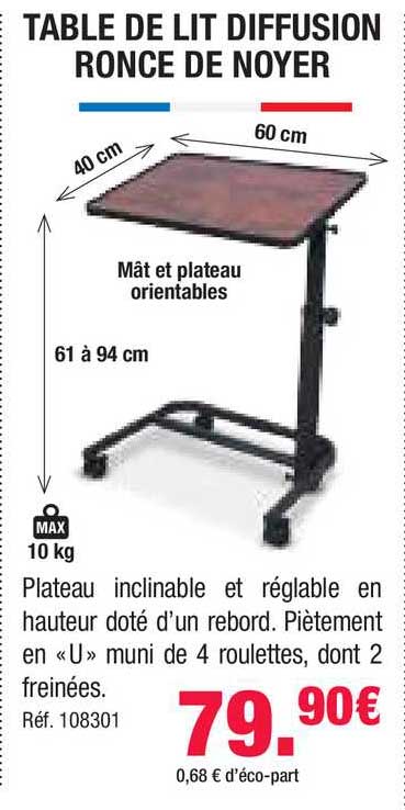 table de lit diffusion ronce de noyer