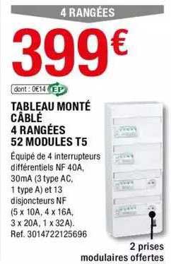 tableau monté câble 4 rangées 52 modules t5