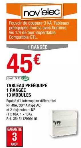 tableau prééquipé 1 rangée 13 modules nov'elec