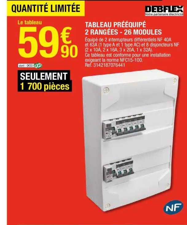 tableau prééquipé 2 rangées - 26 modules debflex