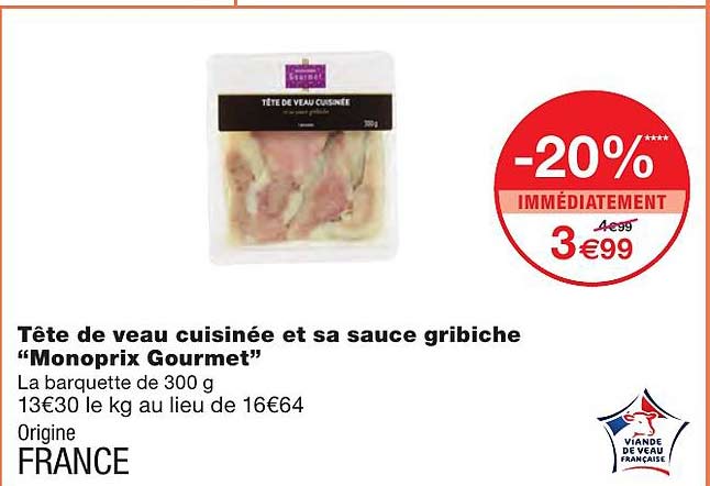 Tête De Veau Cuisinée Et Sa Sauce Gribiche "monoprix Gourmet"