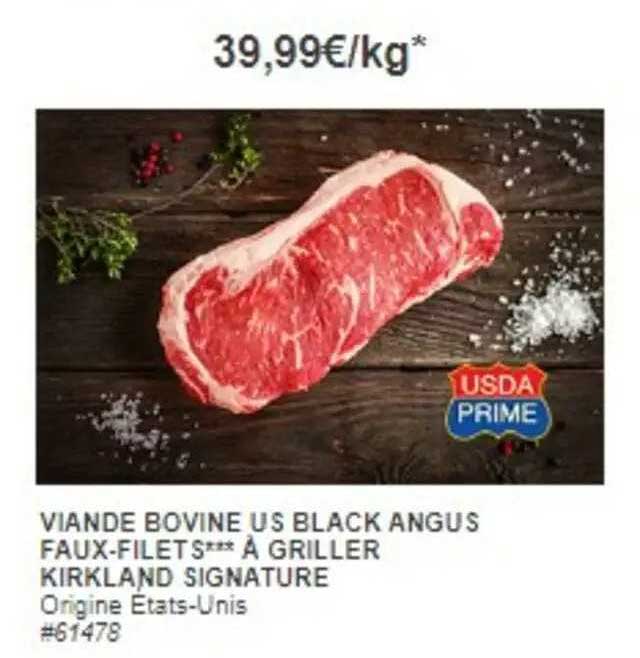 viande bovine us black angus faux-filets à griller kirkland signature