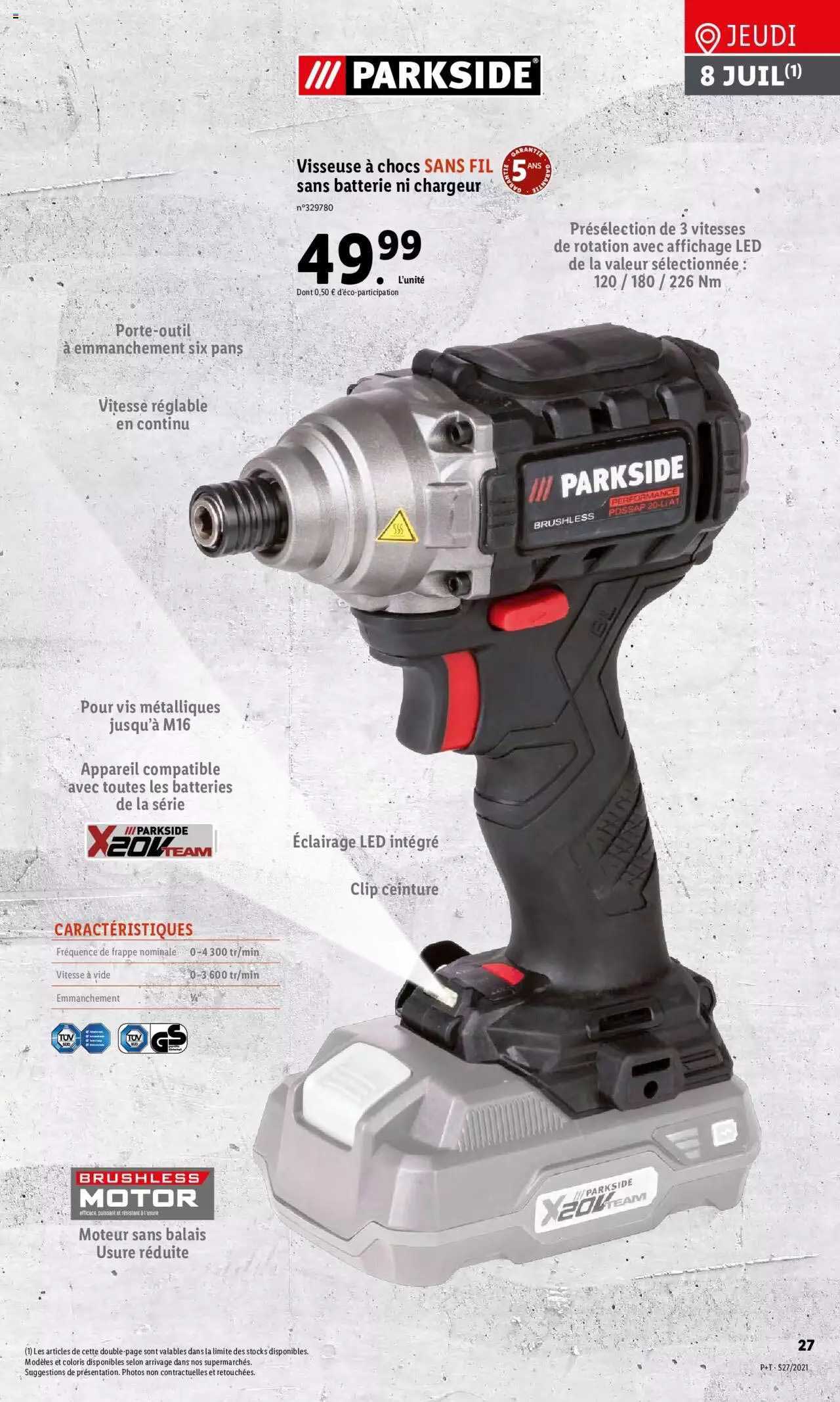 visseuse à chocs sans batterie et chargeur parkside