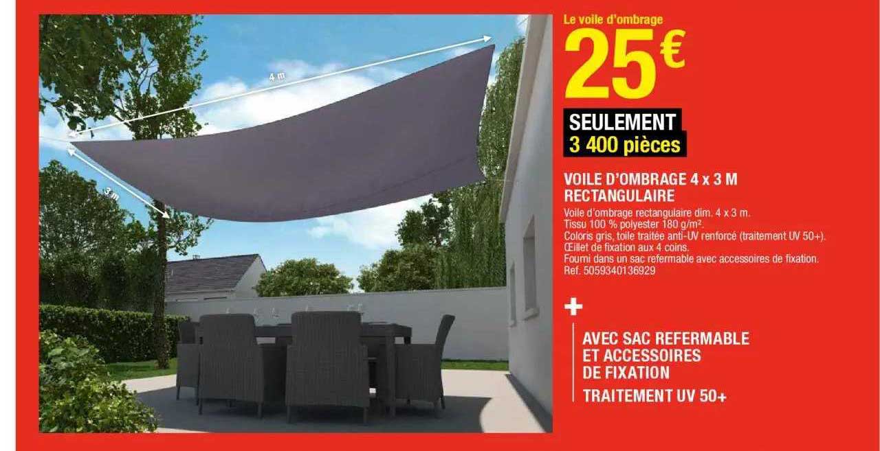 Voile D'ombrage 4 X 3 M Rectangulaire