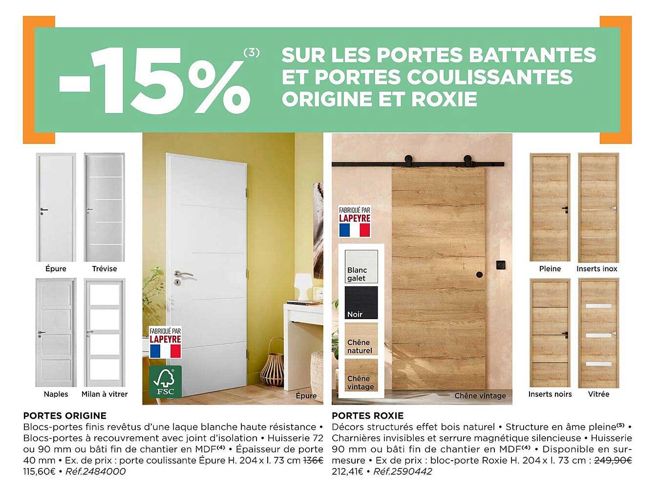portes battantes et portes coulissantes origine et roxie
