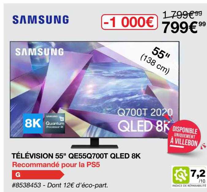 télévision 55" qe55q700t qled 8k samsung