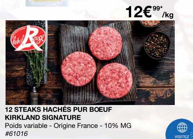 12 Steaks Hachés Pur Bœuf Kirkland Signature