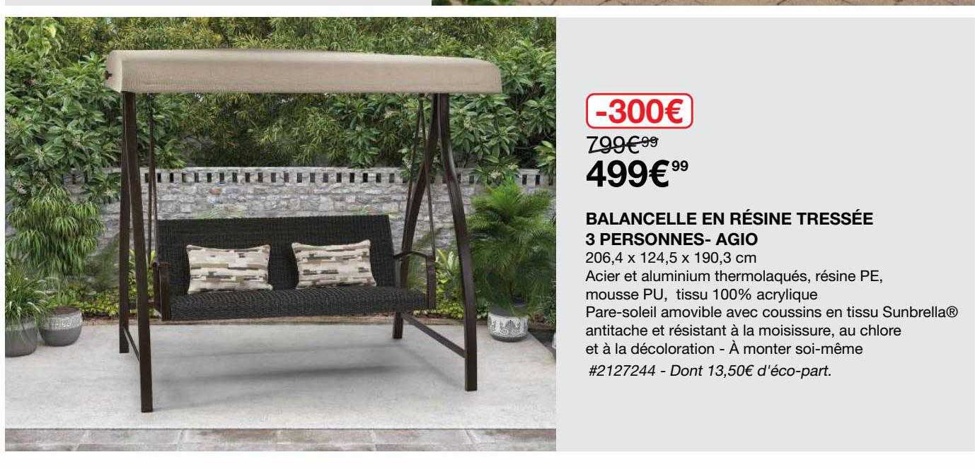 balancelle en résine tressée 3 personnes - agio