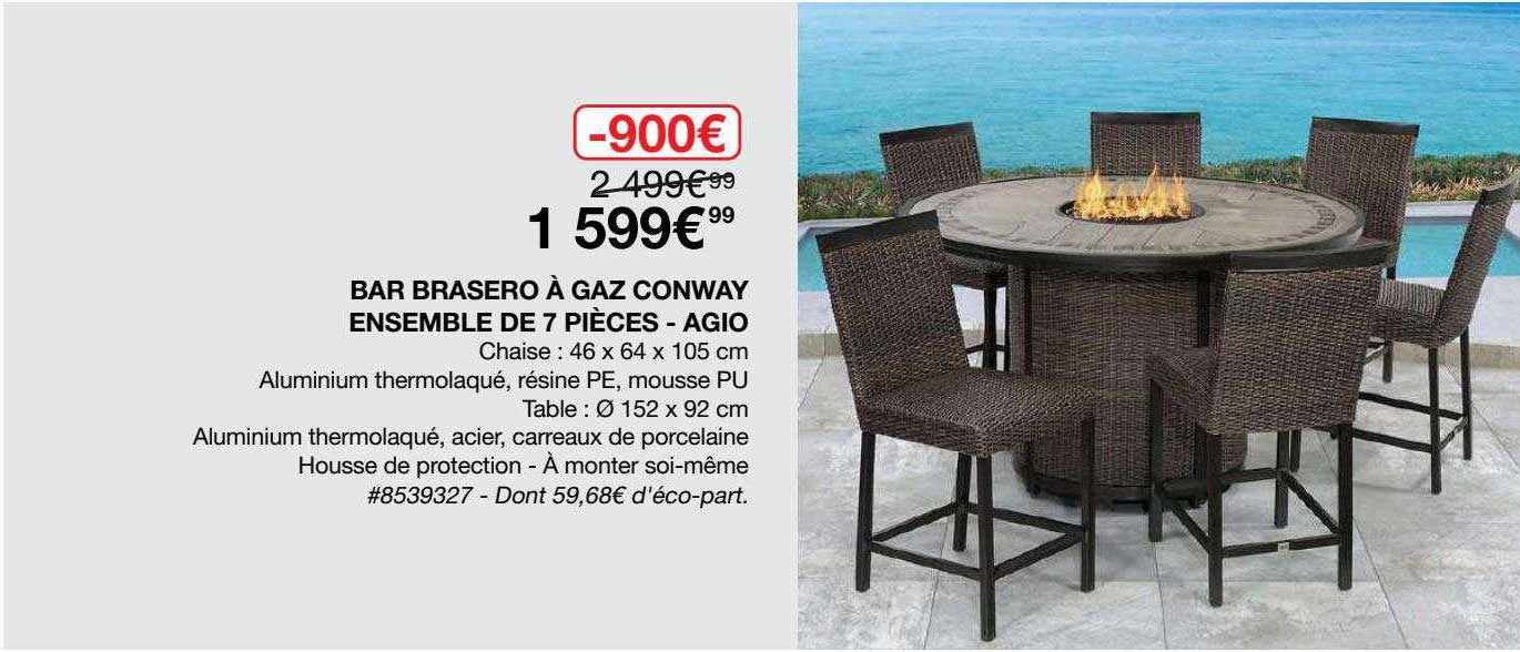 bar brasero à gaz conway ensemble de 7 pièces - agio