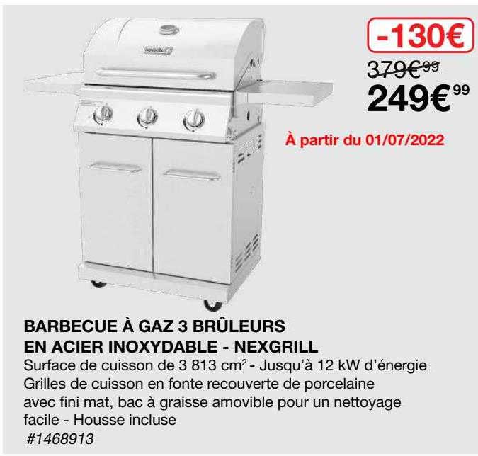 barbecue à gaz 3 brûleurs en acier inoxydable - nexgrill