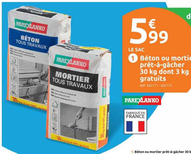 béton ou mortier prêt-à-gâcher 30 kg