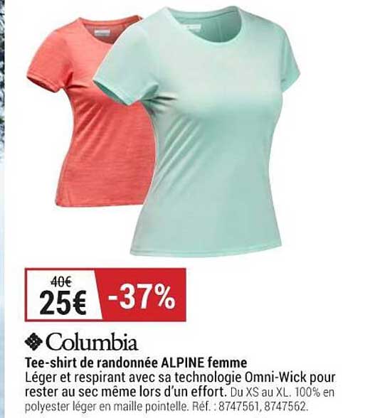 columbia tee-shirt de randonnéé alpine femme
