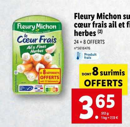 fleury michon surimi cœur frais ail et fines herbes