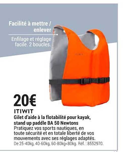 itiwit gilet d'aide à la flotabilité pour kayak, stand up paddle ba50 newtons