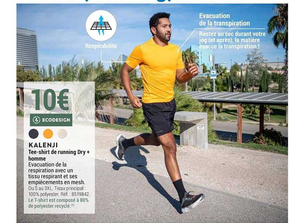 kalenji tee-shirt de running dry + homme