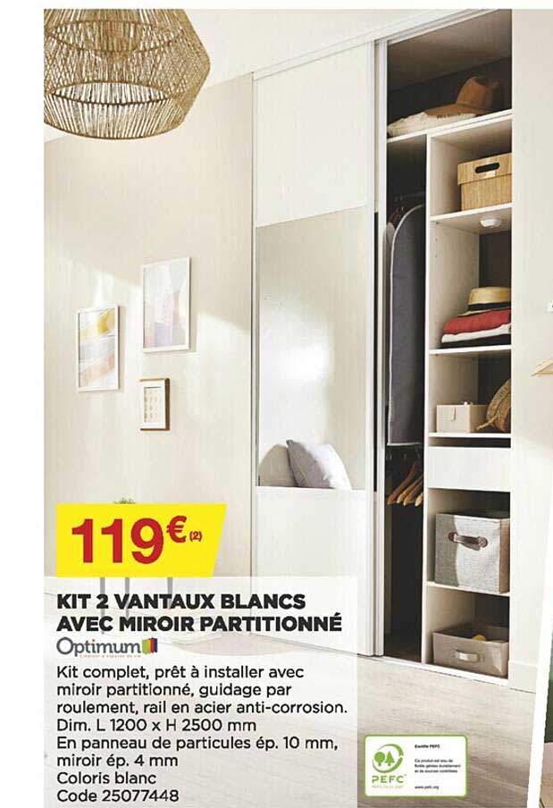 Kit 2 Vantaux Blancs Avec Miroir Partitionné