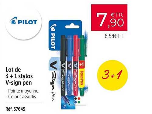 lot de 3+1 stylos v-sign pen pilot