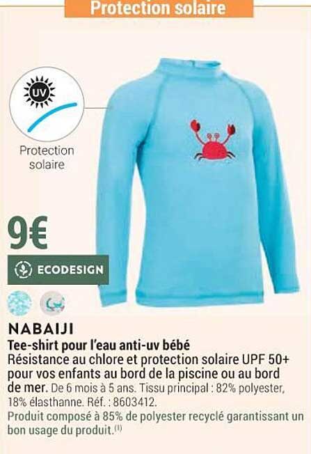 nabaiji tee-shirt pour l'eau anti-uv bébé