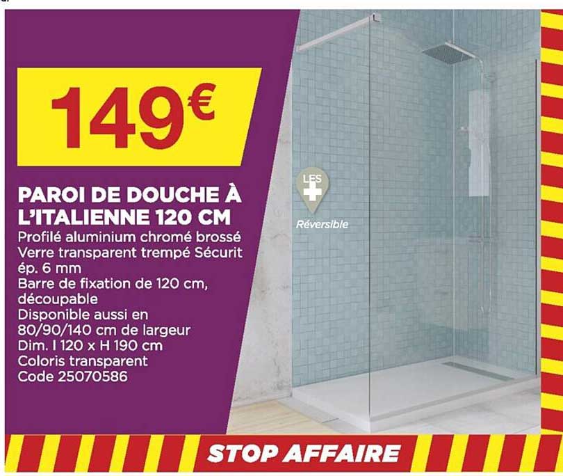 paroi de douche à l'italienne 120 cm