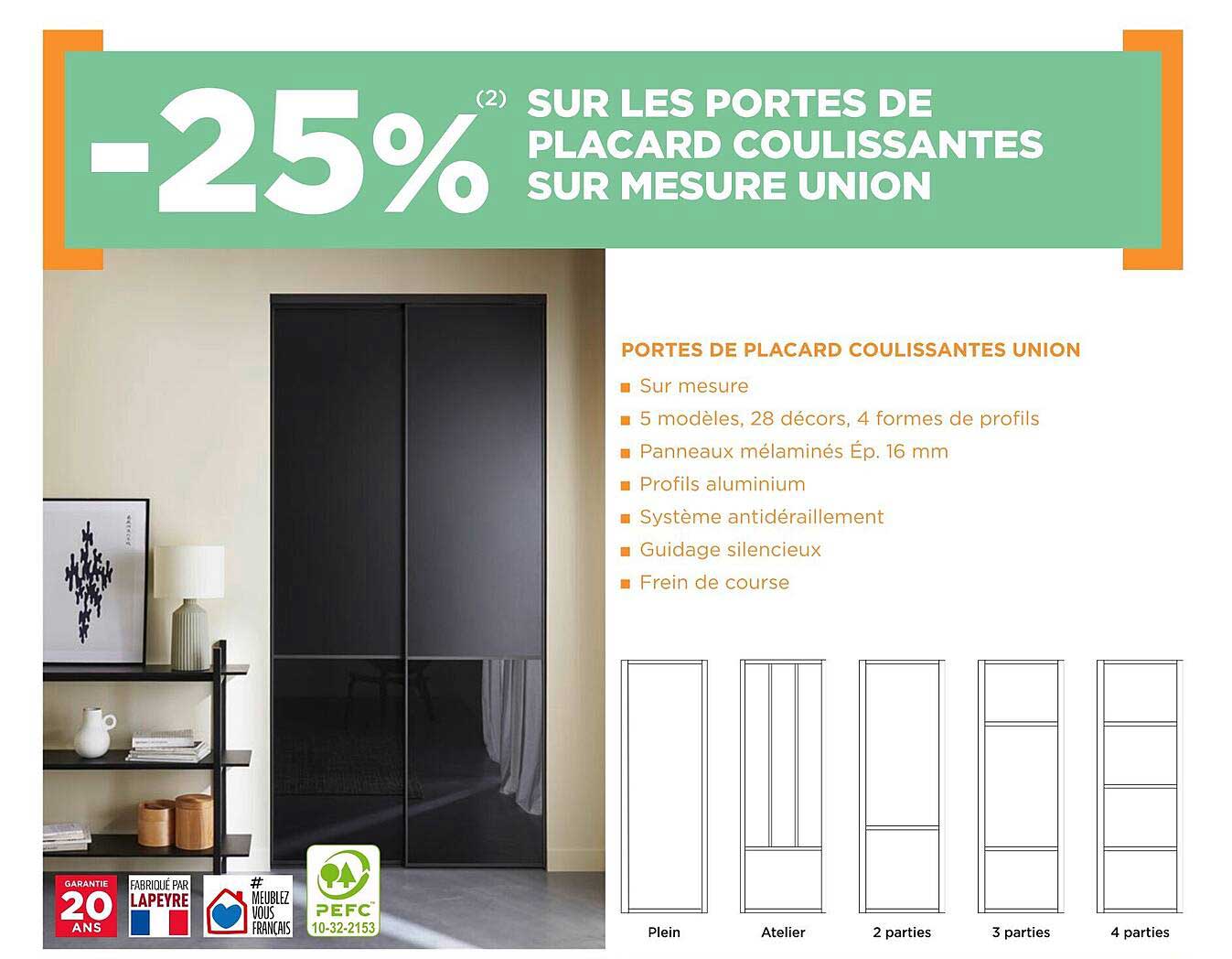 portes de placard coulissantes sur mesure union