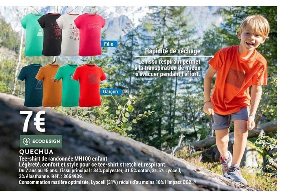 quechua tee-shirt de randonnée mh100 enfant