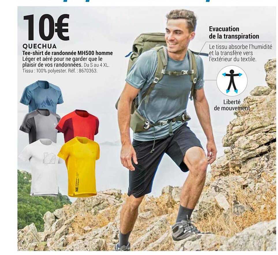 quechua tee-shirt de randonnée mh500 homme