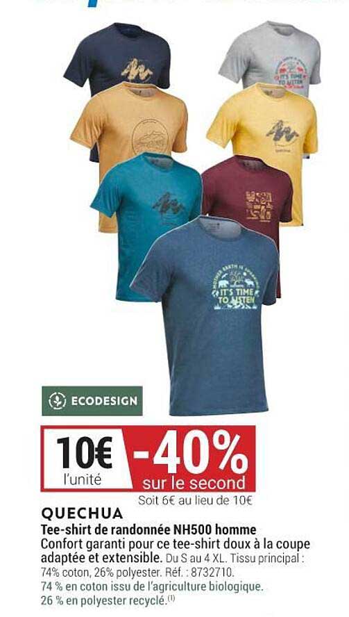quechua tee-shirt de randonnée nh500 homme